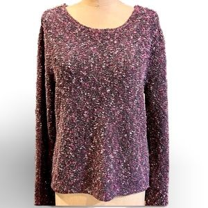 JJill plum purple marled‎ yarn knit sweater crewneck statement bell sleeves